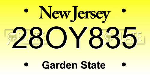 28OY835 New Jersey License Plate