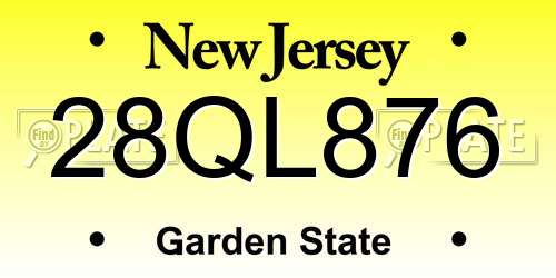 28QL876 New Jersey License Plate