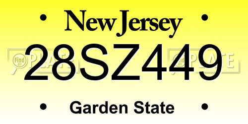 28SZ449 New Jersey License Plate