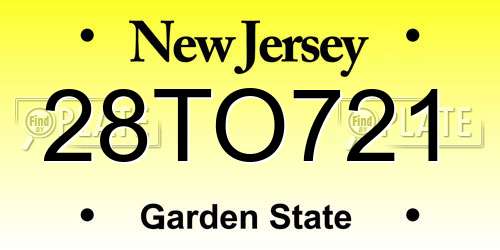 28TO721 New Jersey License Plate