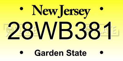 28WB381 New Jersey License Plate