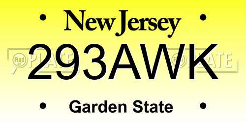 293AWK New Jersey License Plate