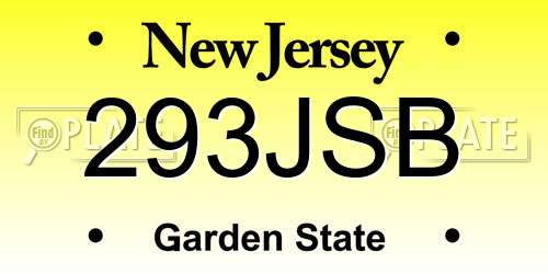 293JSB New Jersey License Plate
