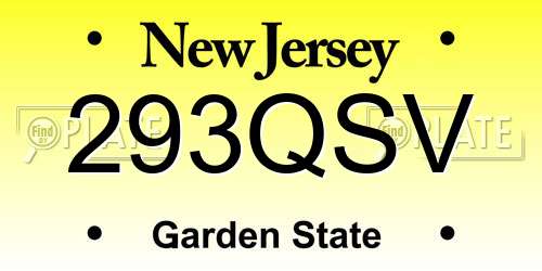 293QSV New Jersey License Plate