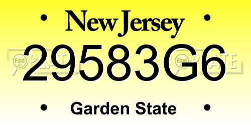 29583G6 New Jersey License Plate