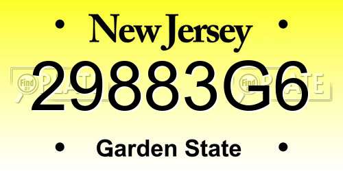 29883G6 New Jersey License Plate