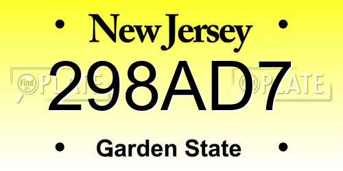 298AD7 New Jersey License Plate