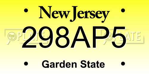 298AP5 New Jersey License Plate