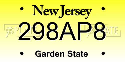 298AP8 New Jersey License Plate