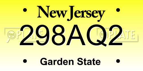 298AQ2 New Jersey License Plate