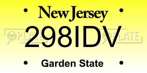 298IDV New Jersey License Plate
