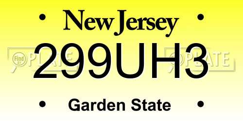 299UH3 New Jersey License Plate