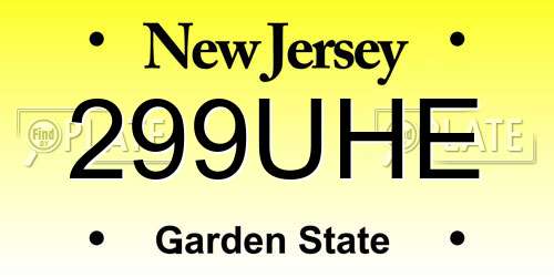 299UHE New Jersey License Plate
