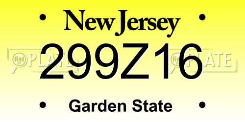 299Z16 New Jersey License Plate