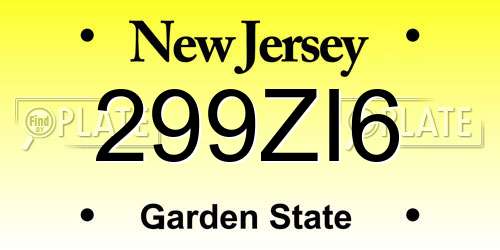 299ZI6 New Jersey License Plate