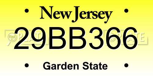 29BB366 New Jersey License Plate