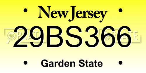 29BS366 New Jersey License Plate