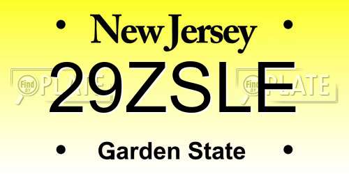 29ZSLE New Jersey License Plate