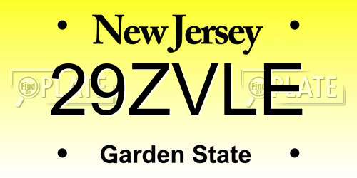 29ZVLE New Jersey License Plate