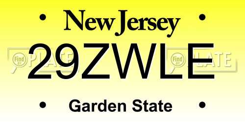 29ZWLE New Jersey License Plate