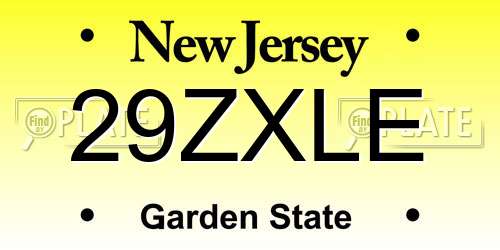 29ZXLE New Jersey License Plate
