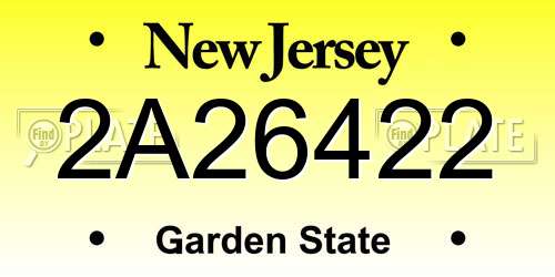 2A26422 New Jersey License Plate
