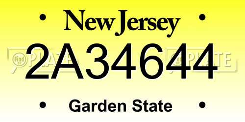 2A34644 New Jersey License Plate