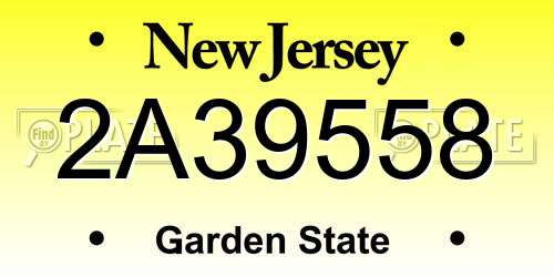 2A39558 New Jersey License Plate
