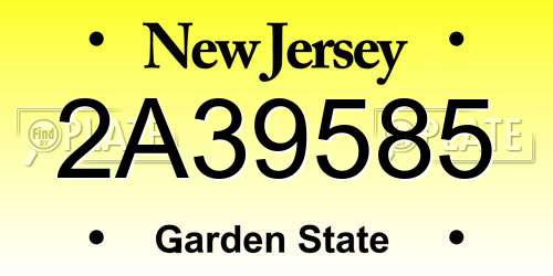 2A39585 New Jersey License Plate