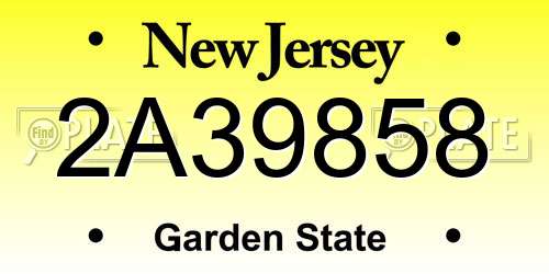 2A39858 New Jersey License Plate