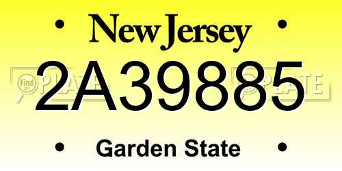 2A39885 New Jersey License Plate