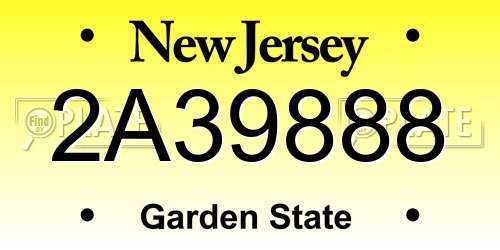 2A39888 New Jersey License Plate