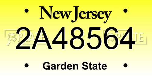 2A48564 New Jersey License Plate