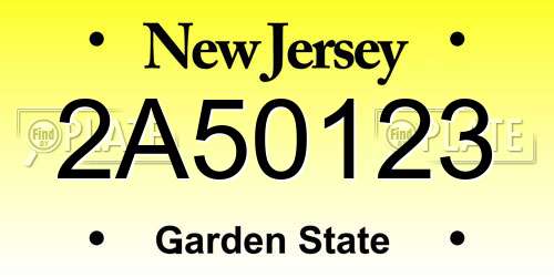 2A50123 New Jersey License Plate