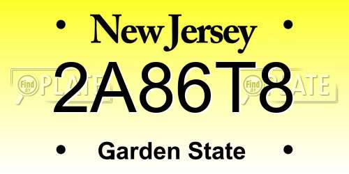 2A86T8 New Jersey License Plate