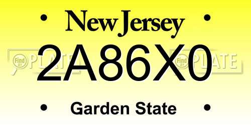 2A86X0 New Jersey License Plate