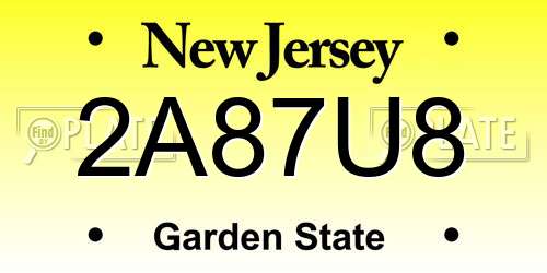 2A87U8 New Jersey License Plate