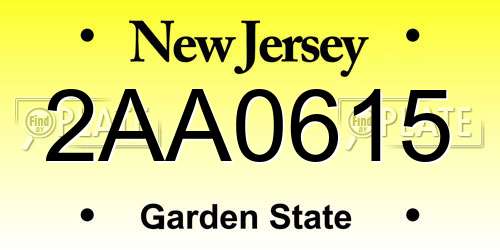 2AA0615 New Jersey License Plate