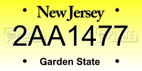 2AA1477 New Jersey License Plate