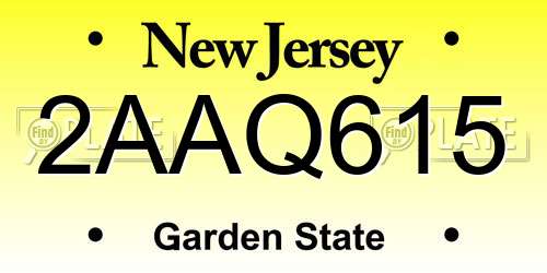 2AAQ615 New Jersey License Plate