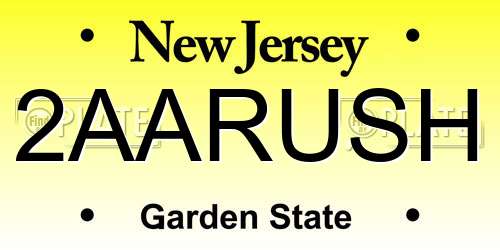 2AARUSH New Jersey License Plate
