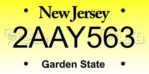 2AAY563 New Jersey License Plate