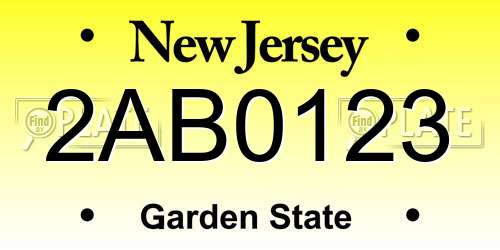 2AB0123 New Jersey License Plate