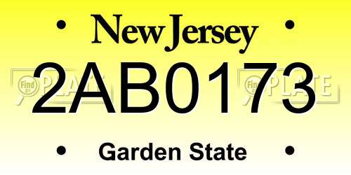 2AB0173 New Jersey License Plate