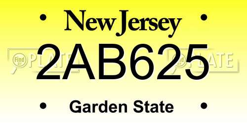 2AB625 New Jersey License Plate