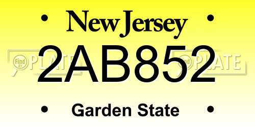 2AB852 New Jersey License Plate