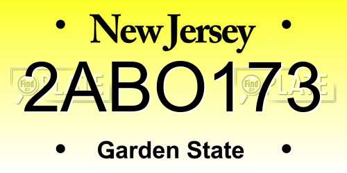 2ABO173 New Jersey License Plate