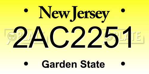 2AC2251 New Jersey License Plate