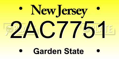 2AC7751 New Jersey License Plate