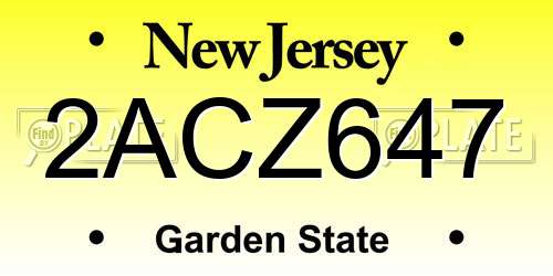 2ACZ647 New Jersey License Plate